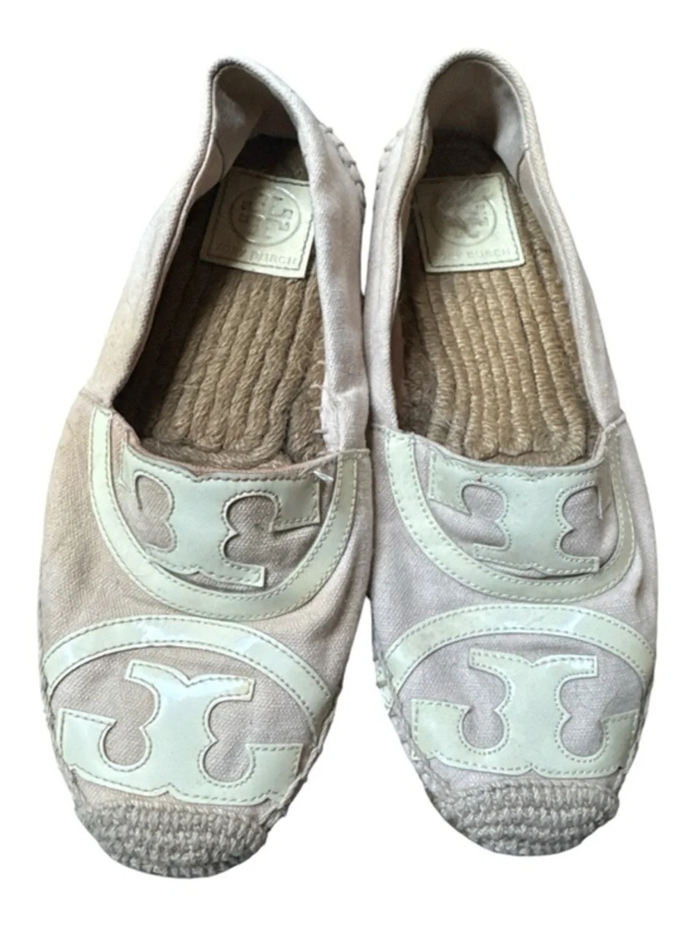 Tory Burch Beige and Cream Logo Espadrille Flats Size 7.5 Resort-wear Vacation